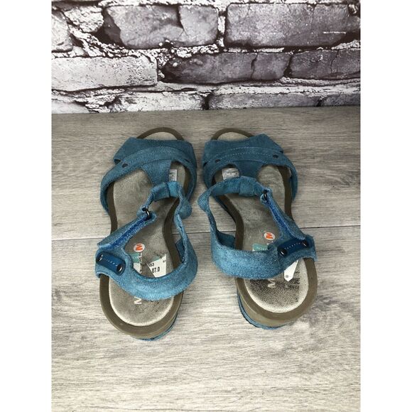 Merrell Revalli Dragonfly Blue Teal Leather Strappy Wedge Sandals Women Sz 7M US - Picture 5 of 16